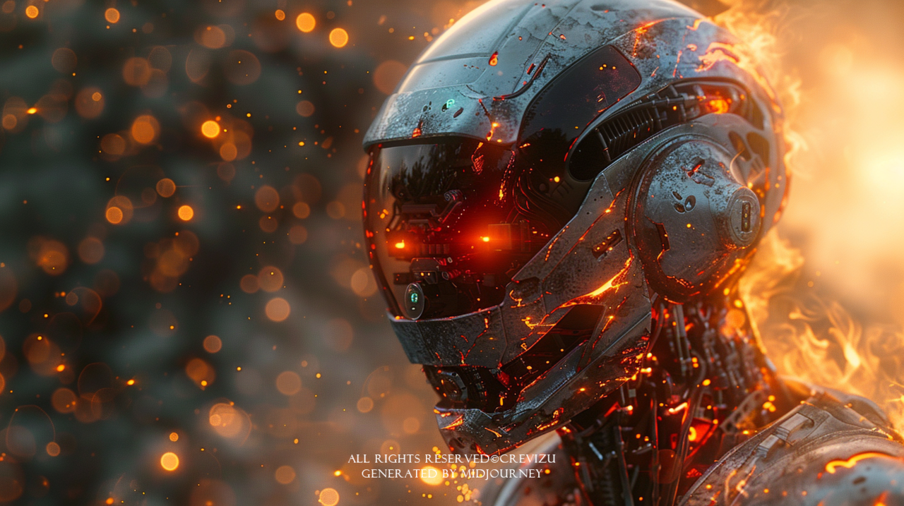 a robot, something’s wrong. a robot is melting. cracked skin, dramaticatmosphere, bright light, gopro (사진=크레비쥬)