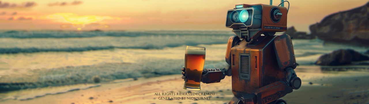 robot drinking ipa on the beach, jim beam (사진=크레비쥬)