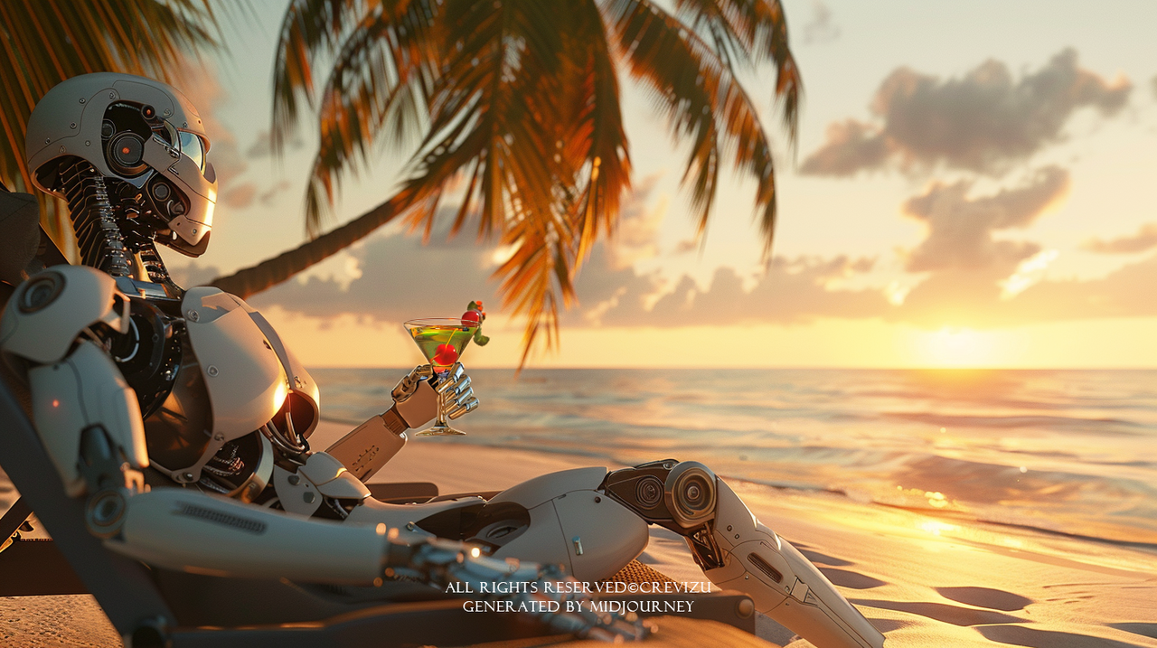 The robot and artificial intelligence want to relax. They are enjoying (사진=크레비쥬)