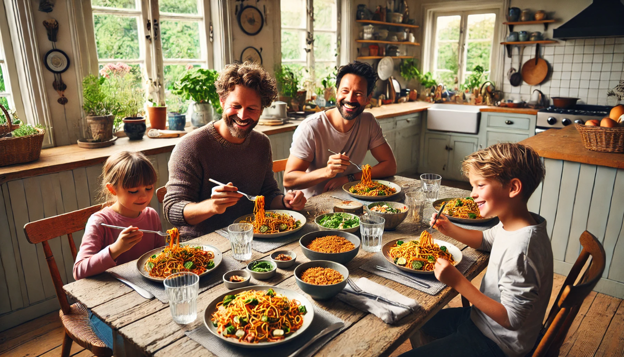 GPT-4o로 생성한 '덴마크 사람들이 퓨전 불닭볶음면을 맛있게 먹는 장면'