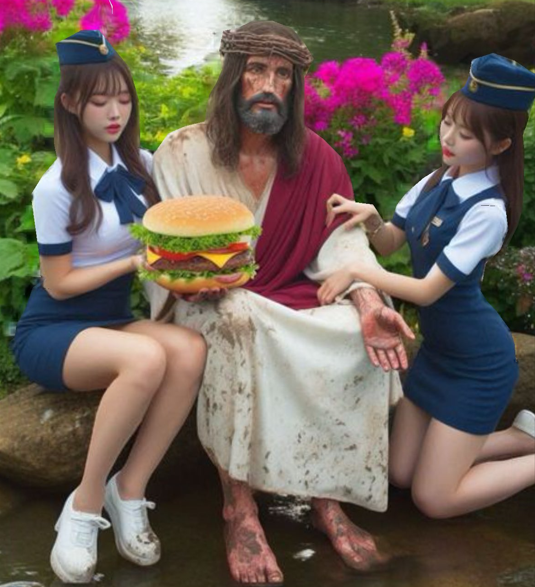 예수와 미녀가 동시에 등장하는 AI 생성 이미지 (사진=페이스북)