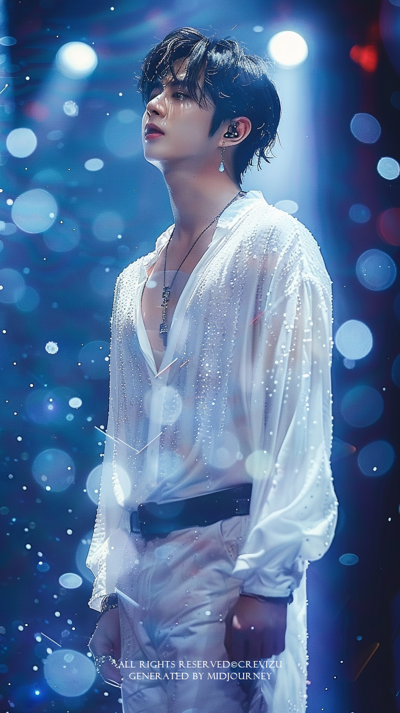 a hansome korean male idol performing on stage, full body shot (사진=크레비쥬)