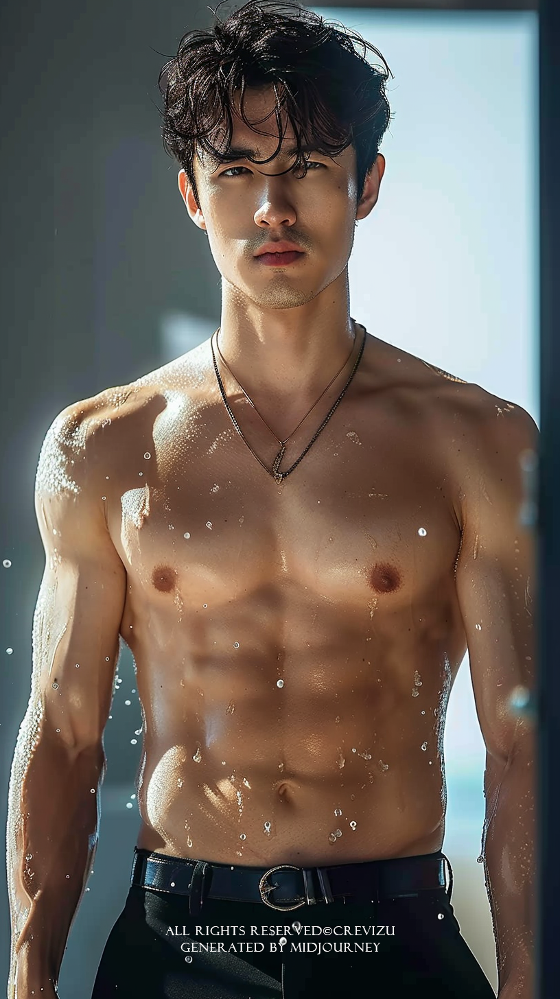 a korean young male model with a healthy glow strikes a sexy pose on the beach (사진=크레비쥬)