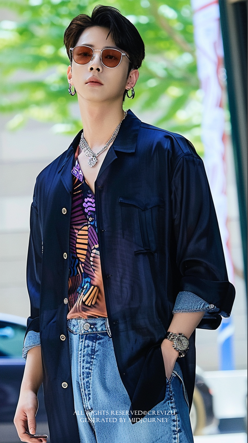  summer, cover of megazine, korean, A young male fashion model is standing on the street wearing stylish clothes (사진=크레비쥬)