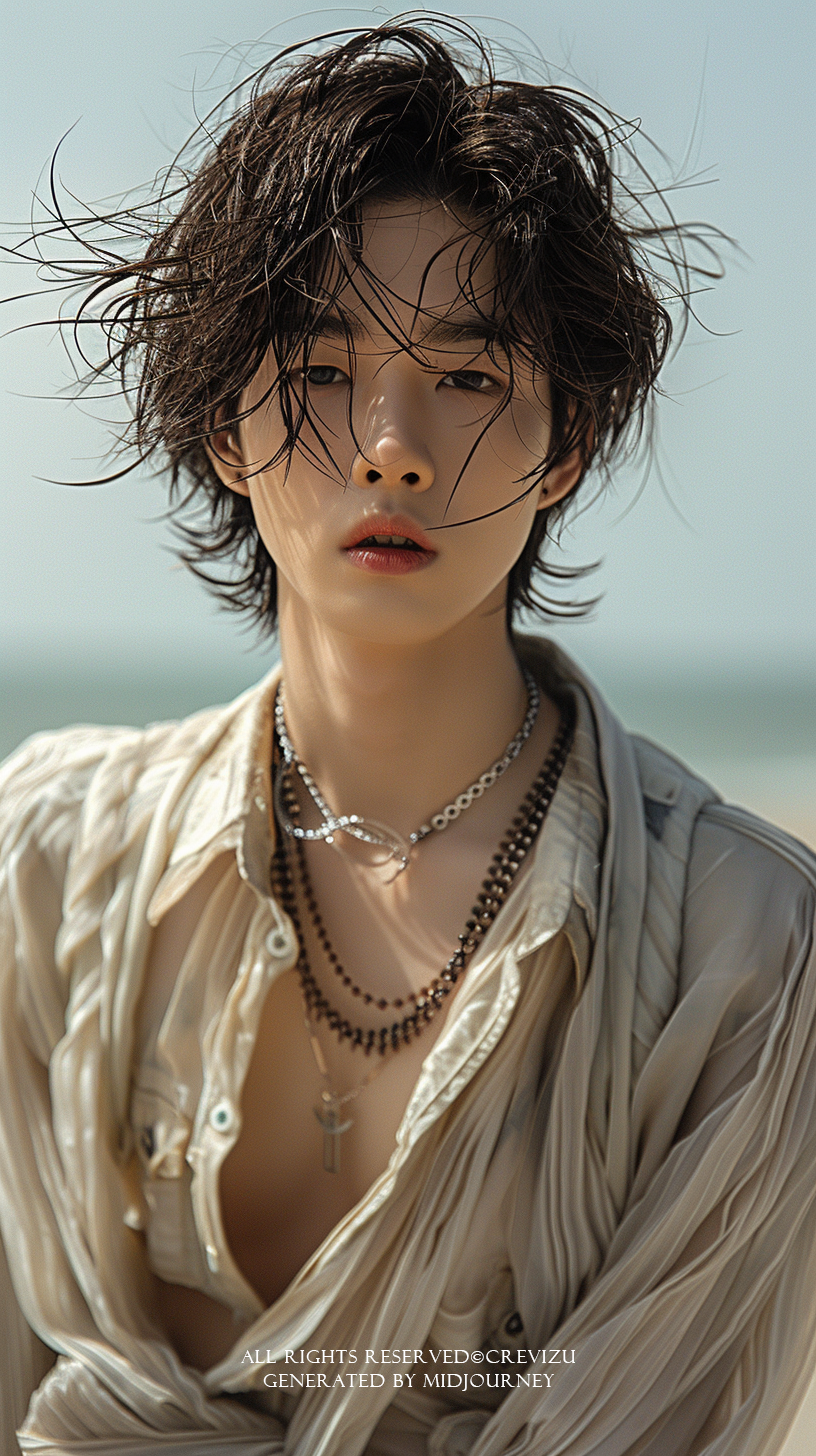 A cynical handsome man with pale skin and a delicate, sickly charm, korean guy, full body (사진=크레비쥬)