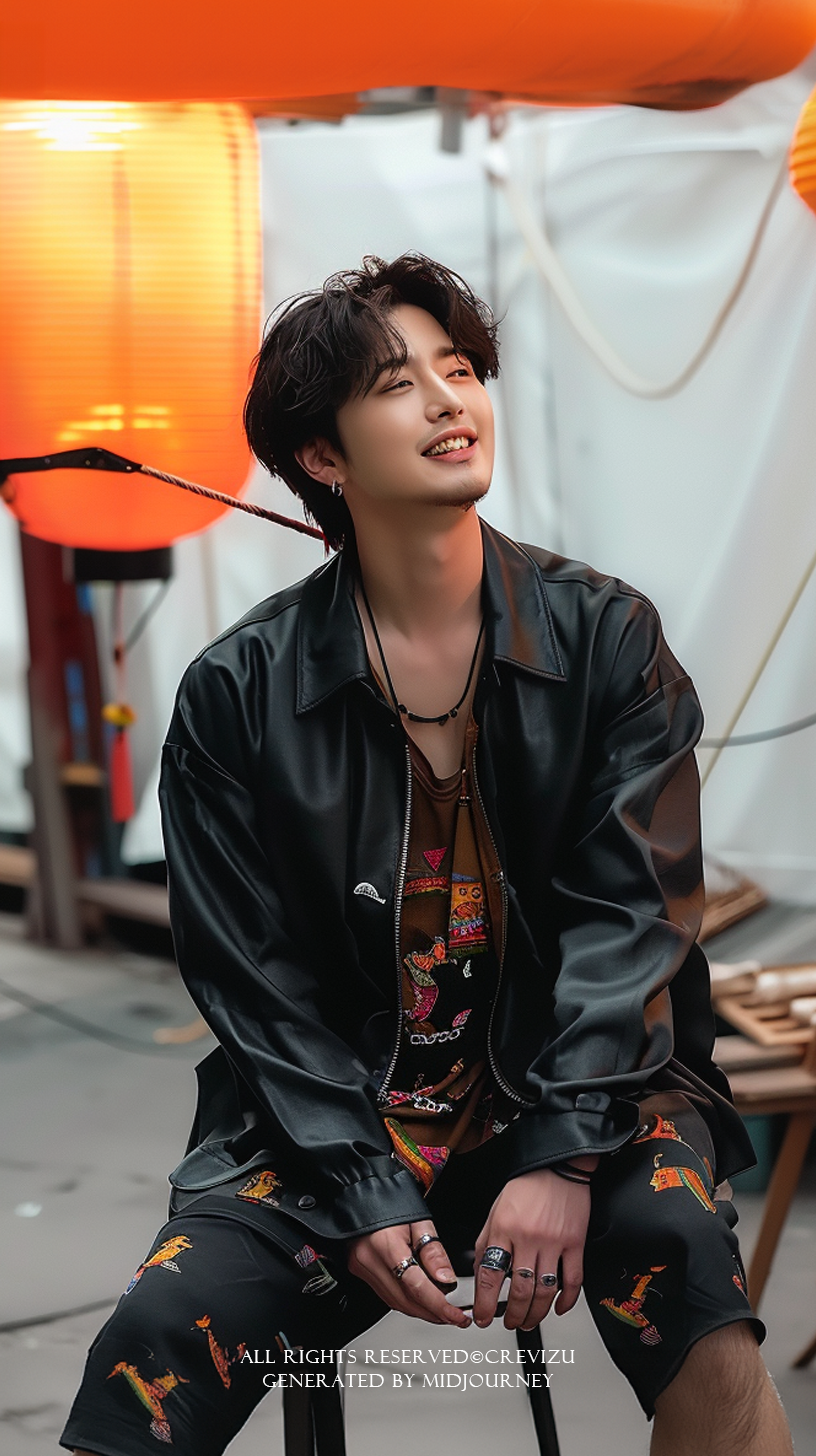 outdoor, summer, A mischievous-looking young Korean man is standing on the street with smile (사진=크레비쥬)