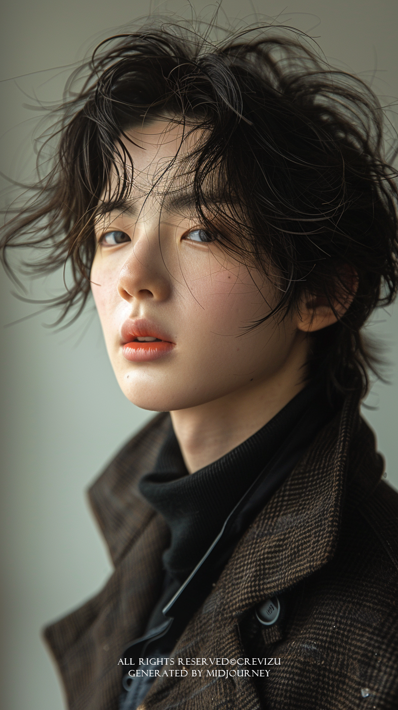 A cute handsome man with curly hair, a cynical, pale skin  (사진=크레비쥬)