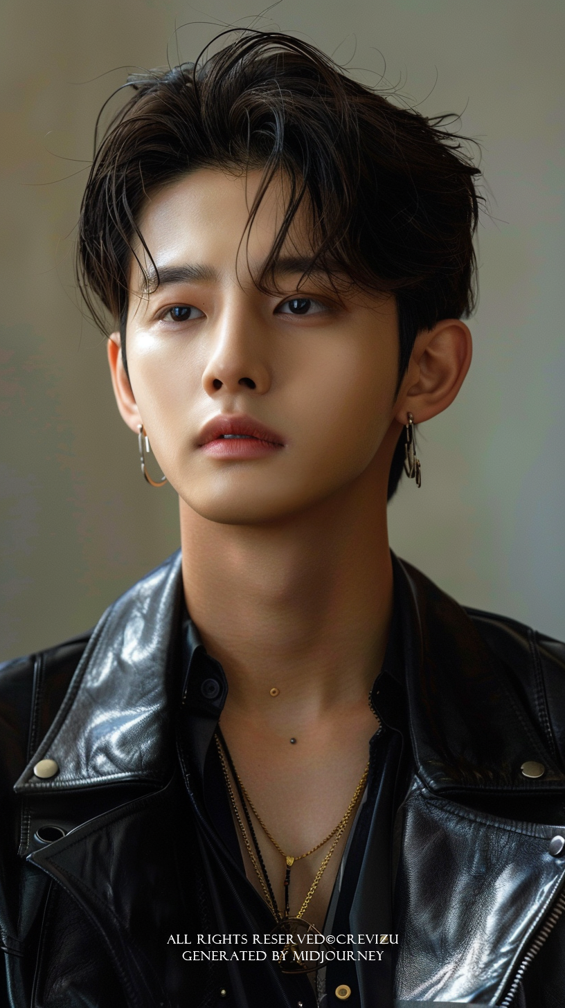 korean idol, young, black leather jacket, fullbody (사진=크레비쥬)