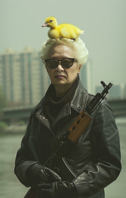 총을 든 AI 나문희 (사진=MCA)