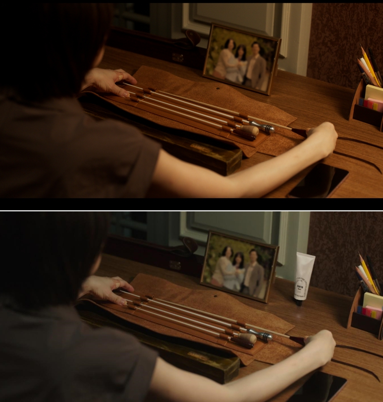 Indirect advertisement for hand cream featured in the drama 'Maestra' (below) (Photo = Inshots)