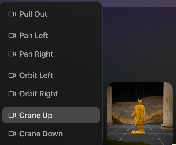 카메라 동작 드롭다운 메뉴 (사진=루마 AI)