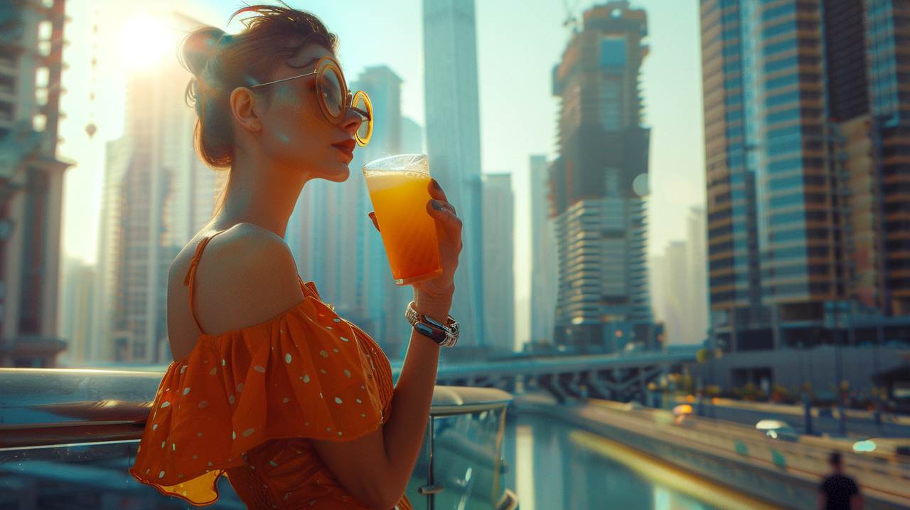 futuristic mega city a girl in a stylish dress (사진=크레비쥬)