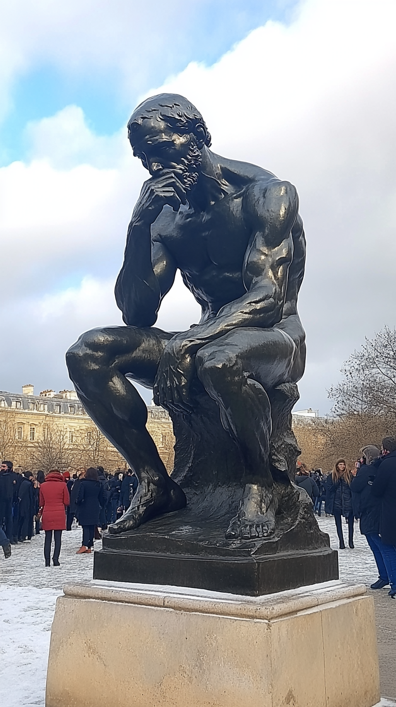Rodins The Thinker pose a drunk man people around look (사진=크레비쥬)