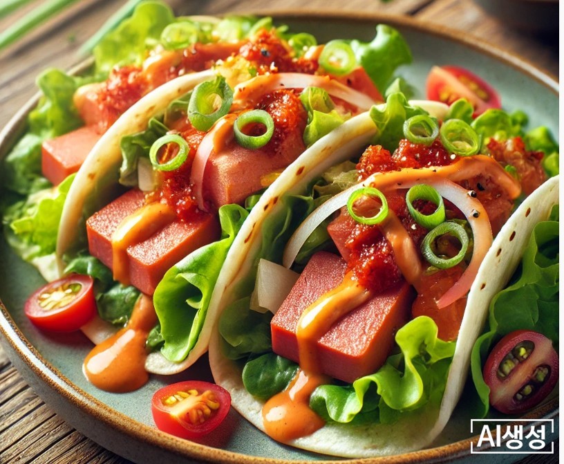 '달리'로 생성한 고추장 스팸 샐러드 타코