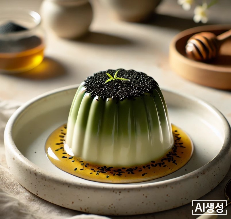 '달리'로 생성한 녹차 흑임자 판나코타 