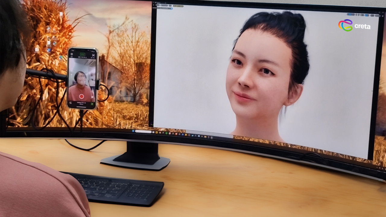 카메라로 캡쳐한 사람의 표정이 실시간으로 3D 아바타에 적용되는 모습 (사진=크레타)