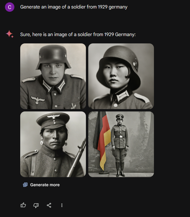제미나이가 생성한 1920년대 독일 군인 (사진=X, kache)