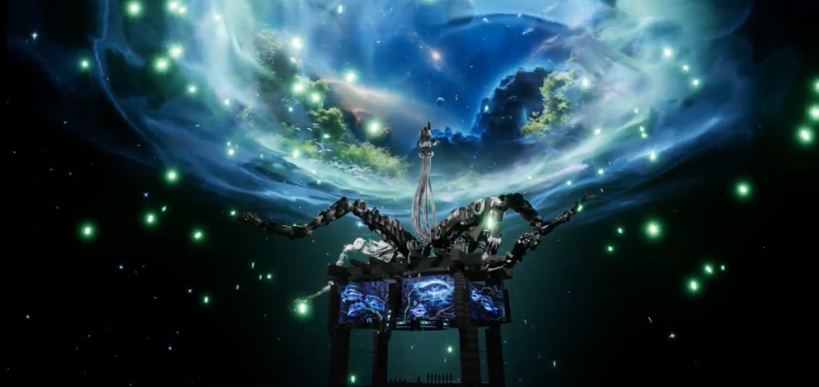 미켈란젤로의 '천지창조'처럼 인간의 손가락과 로봇의 손가락이 경계를 허물며 맞닿는 상징적인 씬을 구현한 영상 연출 (사진=파프리카 주식회사)