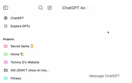 'AGI (라이브에서 공개하지 말 것)'이라는 제목이 포함된 프로젝트 리스트 (사진=오픈AI)