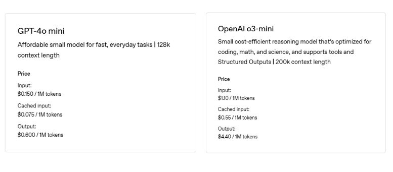 GPT-4o와 o3-미니 요금 (사진=오픈AI)
