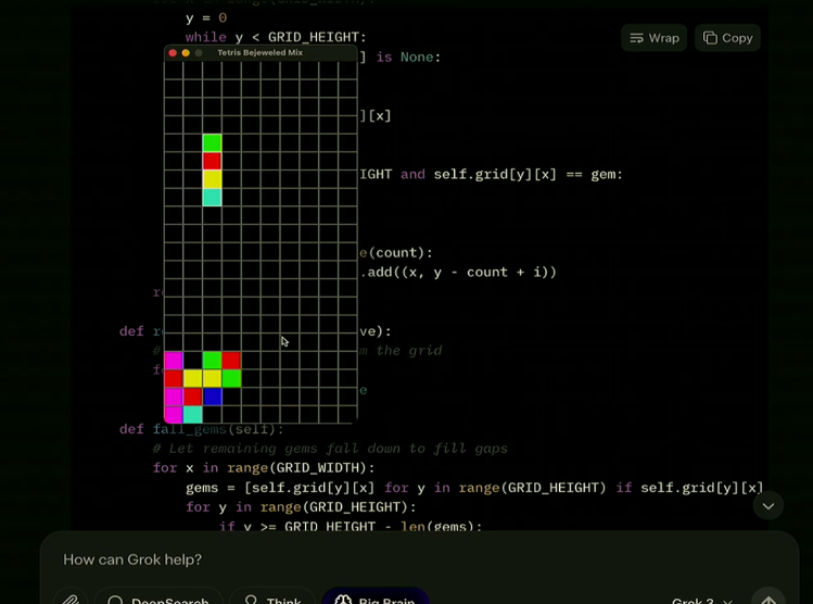 xAI가 시연한 테트리스 (사진=X, xAI)