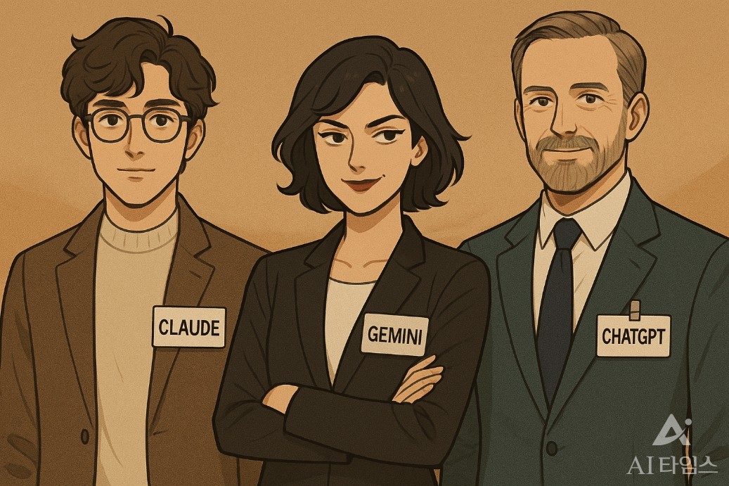 챗GPT로 생성한 클로드, 제미나이, 챗GPT의 의인화된 인물