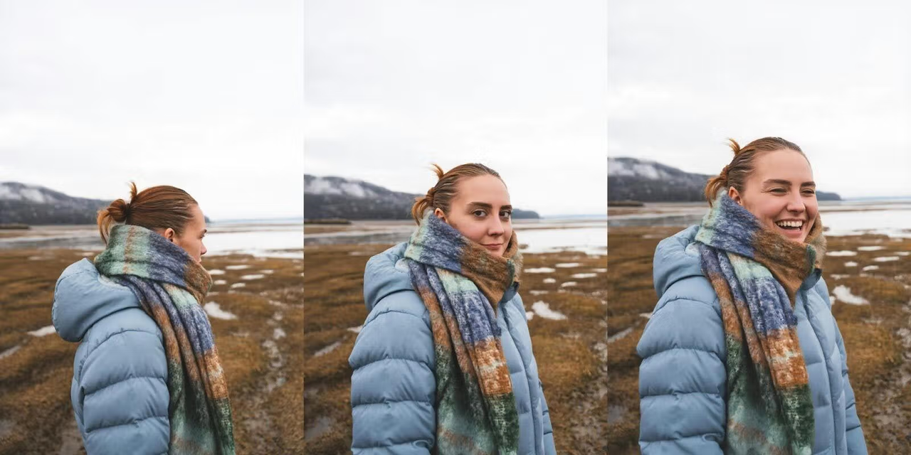 As a result of applying the editing of “Tilting your head towards the camera” and “making me laugh” to the original image (from the left) (photo = Black Forest Labs)