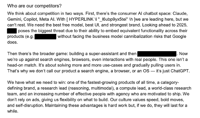챗GPT 경쟁자를 언급한 부분 (사진=오픈AI)