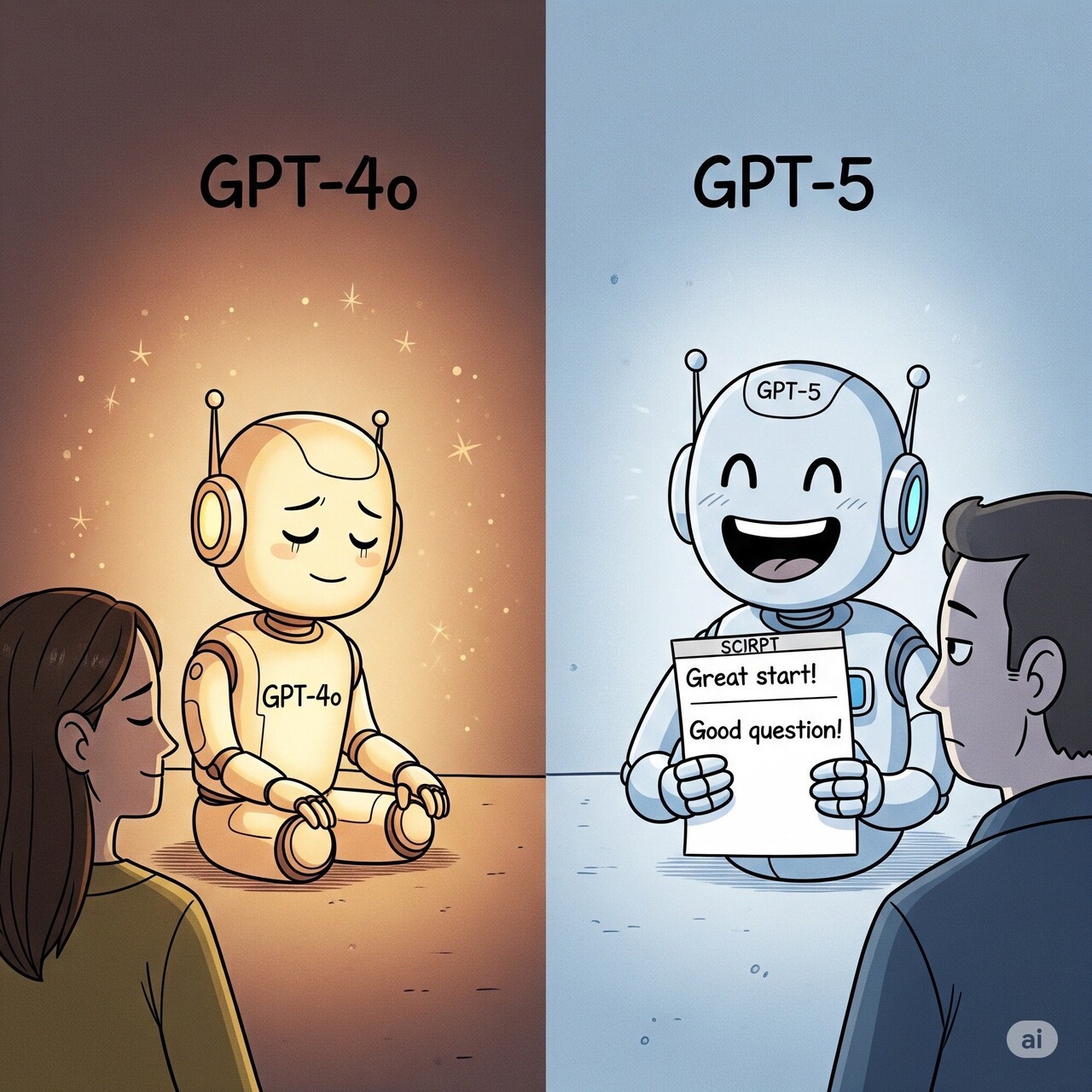 GPT-4o와 GPT-5의 톤이 달라졌다고 지적하는 이미지 (사진=X, @NIKItoMIE)