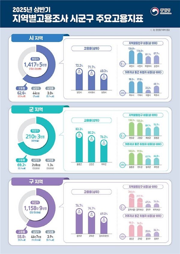 2025년 상반기 지역별고용조사 시군구 주요 고용지표. (표=통계청)