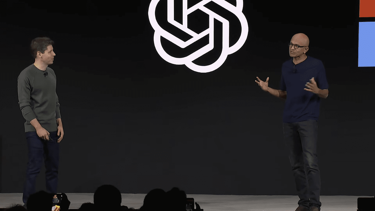 샘 알트먼 오픈AI CEO(왼쪽)와 사티야 나델라 MS CEO (사진=오픈AI)