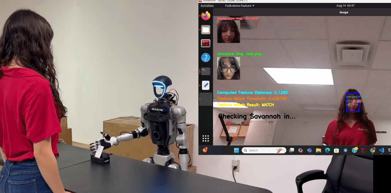 알체라 얼굴인식 AI가 탑재된 휴머노이드 로봇 지지의 성능 테스트 장면 (사진=알체라)