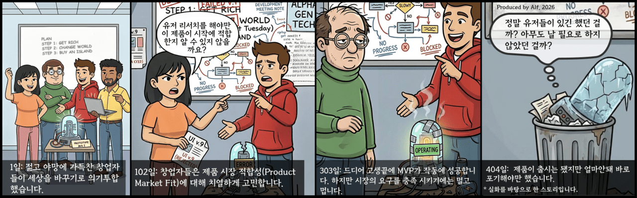 [AI카툰] Bob, Senior IT guy - 밥, PMF를 찾아서 (토요일 오전 10시 업로드)