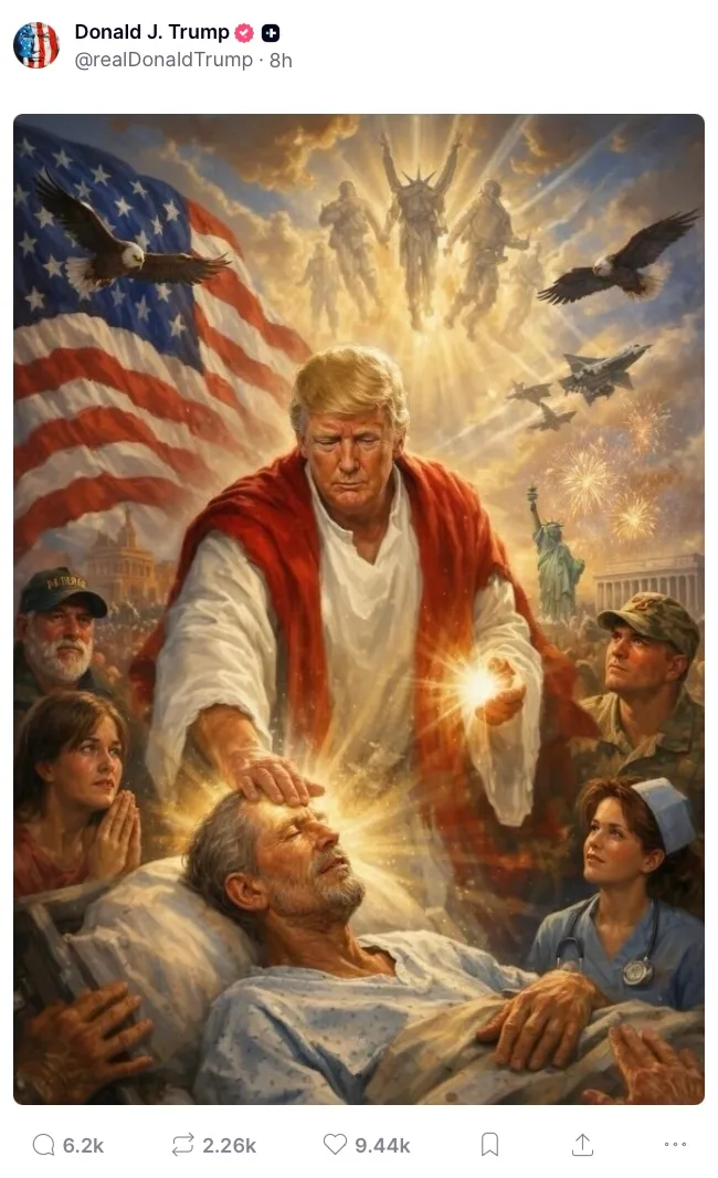 트럼프, 교황 비판 후 예수 닮은 AI 생성 이미지 게시했다 삭제