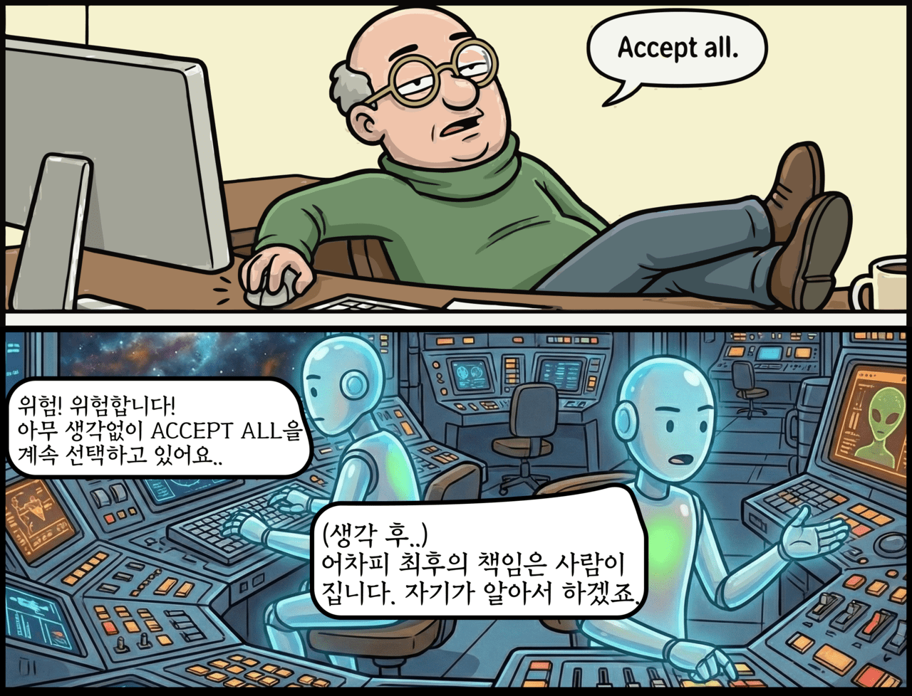 [AI카툰] Bob, Senior IT guy - 밥, 오늘도 Accept All