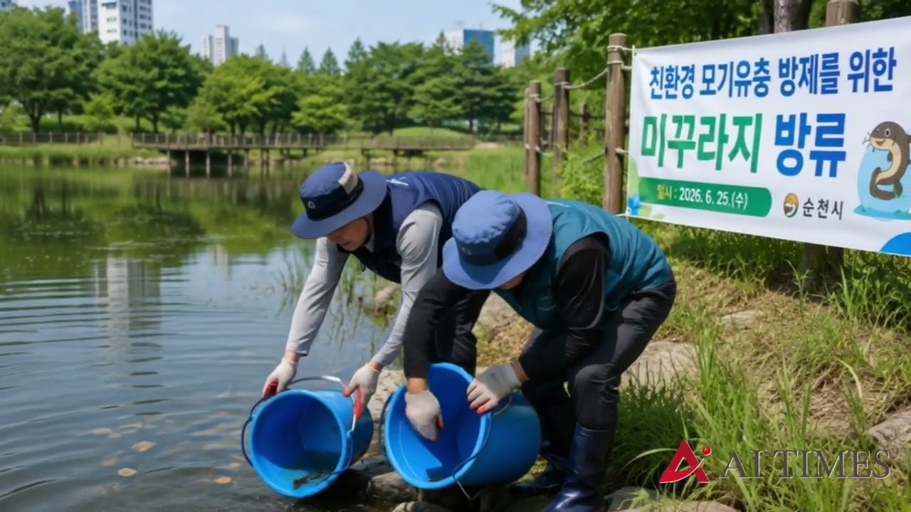 순천, 모기유충 방제 위해 미꾸라지 3만 마리 방류