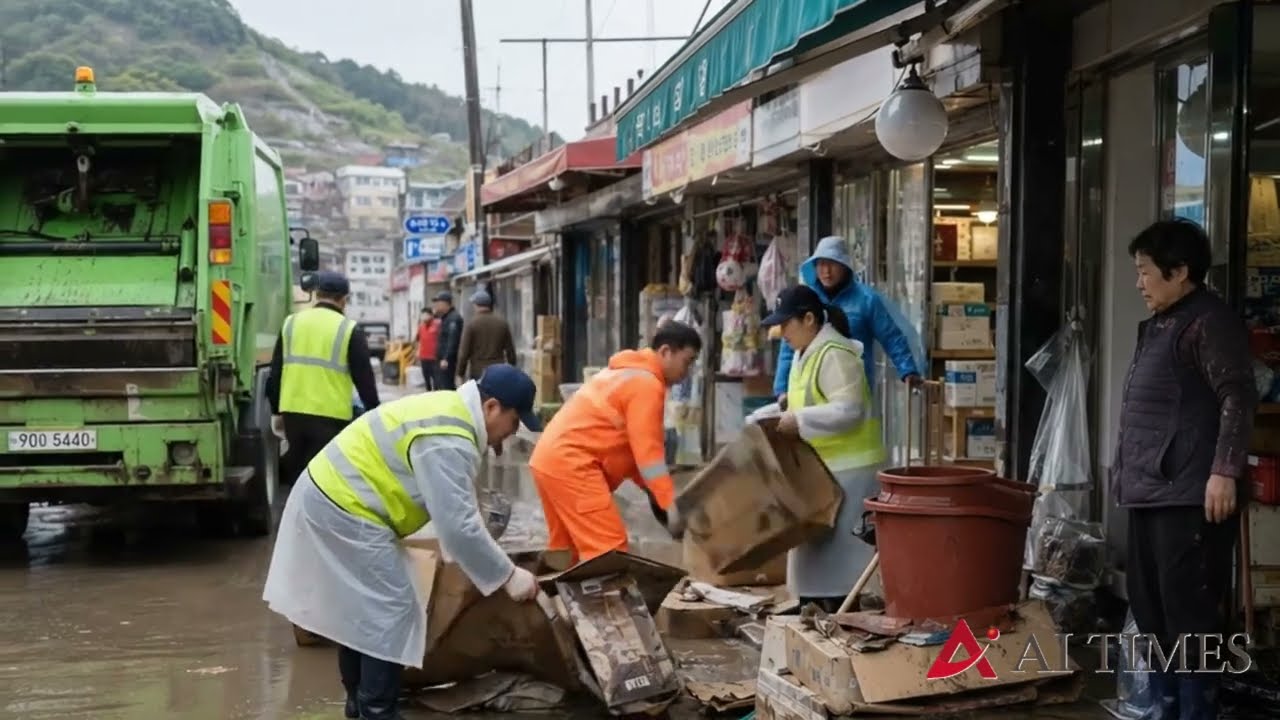 목포, 집중호우 복구…건어물 상가 폐기물 수거