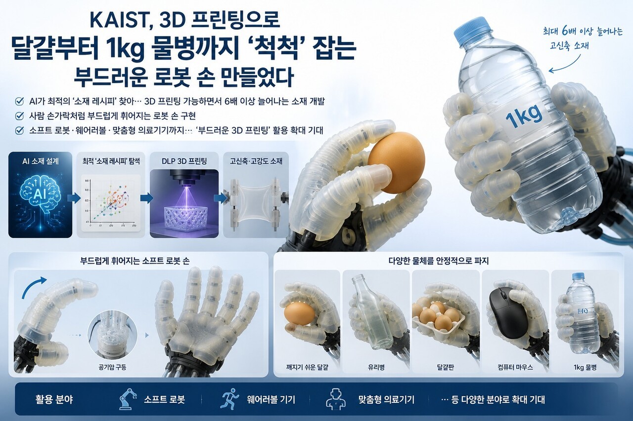 KAIST, AI로 3D 프린팅 신소재 개발…'소프트 로봇 핸드' 구현